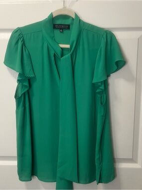 Eloquii Emerald Green Plus Size Tie-Neck Flutter Sleeve Blouse. Size 18 Classic